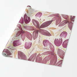 Passionsblommor, vattenfärg Burgundy och Guld Presentpapper