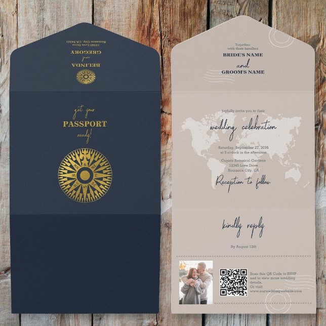 Passkompass för destinationsbröllop Bröllop (Destination Wedding Passport Compass Wedding All In One Invitation)
