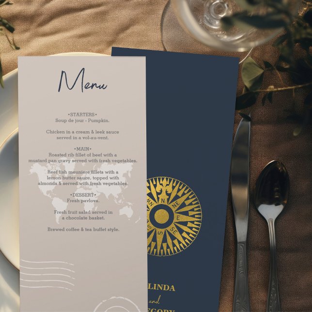 Passkompass för destinationsbröllop Bröllop Meny (Destination Wedding Passport Compass Wedding Menu)