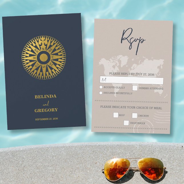 Passkompass för destinationsbröllop Bröllop OSA Kort (Destination Wedding Passport Compass Wedding RSVP Card)