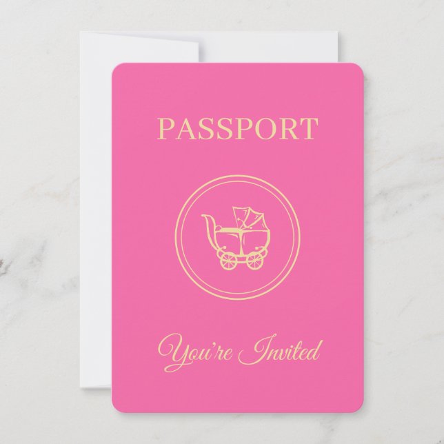 Passnummer för Rosa av babykläder på resetema Inbjudningar (Framsida)