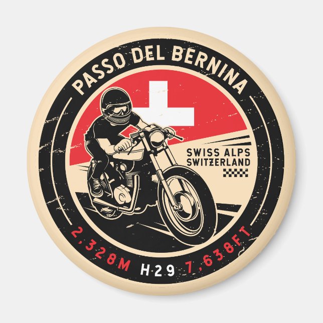 Passo del Bernina | Schweiz | Motorcykel Magnet (Framsidan)