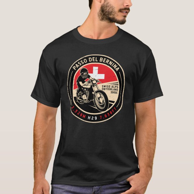 Passo del Bernina | Schweiz | Motorcykel T Shirt (Framsida)