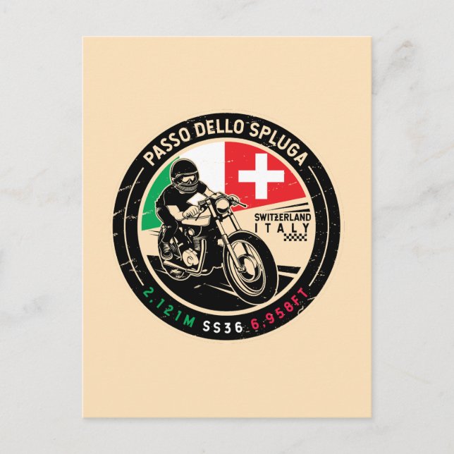 Passo Dello Spluga-Italien Schweiz Motorcykel Vykort (Framsida)