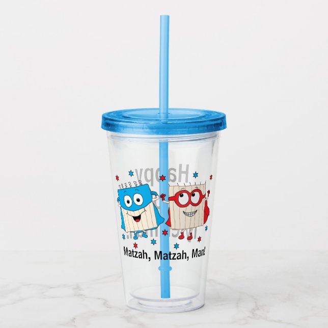 Passover Acrylic Tumbler 16 oz Matzah Man Take Away Mugg (Framsida)