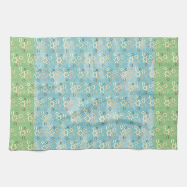 Passover Blue och Grönt Star of David Kökshandduk (Horisontell)