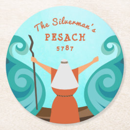 Passover Blue Teal Brown Anpassningsbar Family Nam Underlägg Papper Rund