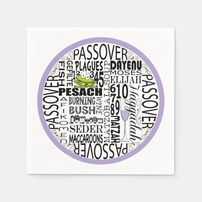 Passover Cocktail Napkins "Dayenu & more" Mönster Pappersservett (Framsidan)