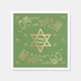Passover Cocktail Napkins "Guld Jerusalem" Mönster Pappersservett