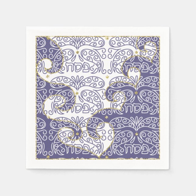 Passover Cocktail Napkins Guld Star/Lila Pappersservett (Framsidan)