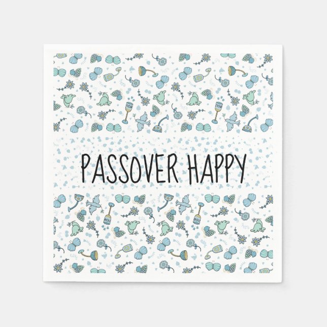 Passover Cocktail Napkins Whimsical Seder Mönster Pappersservett (Framsidan)