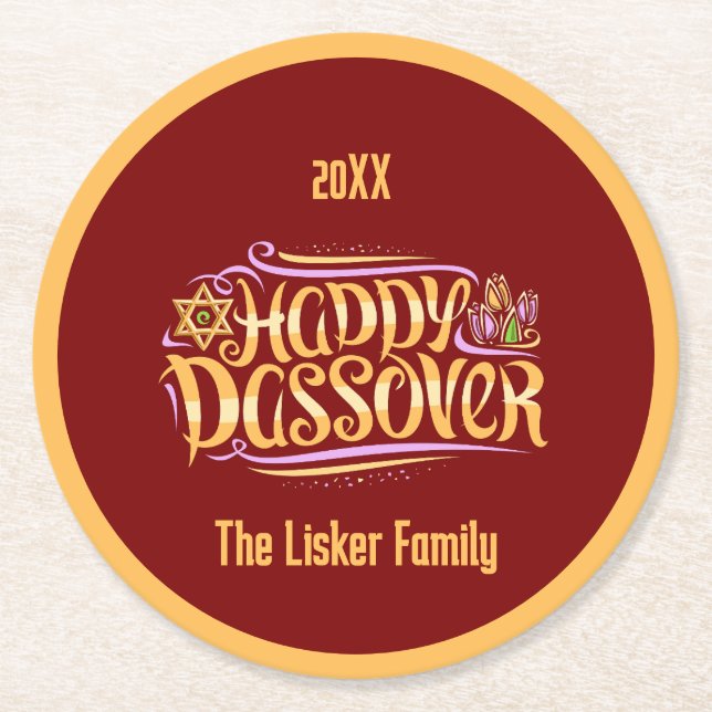 Passover Family Vin Underlägg Papper Rund (Framsidan)