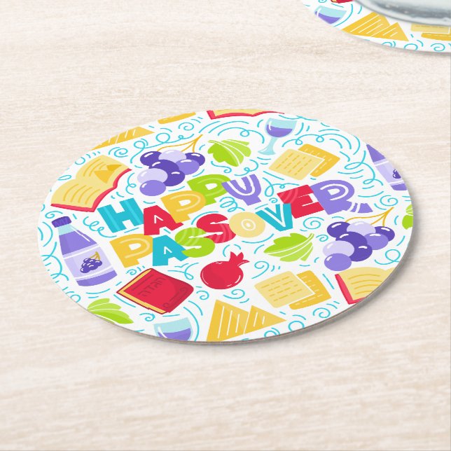 Passover Festive Paper Coaster Underlägg Papper Rund (Vinklad)