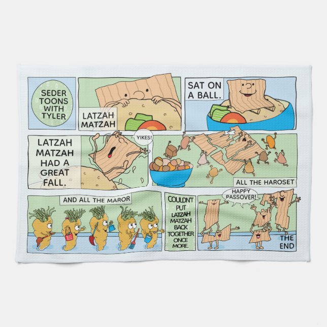 Passover Kitchen Towel Funny Seder Toons Kökshandduk (Horisontell)