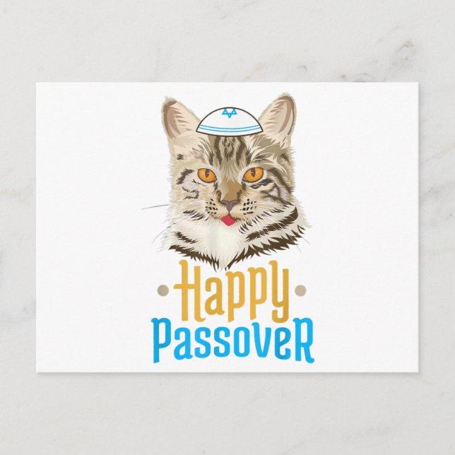 Passover Lycklig Pesach Cat Funny Seder Jewish Meddelande Vykort (Framsida)