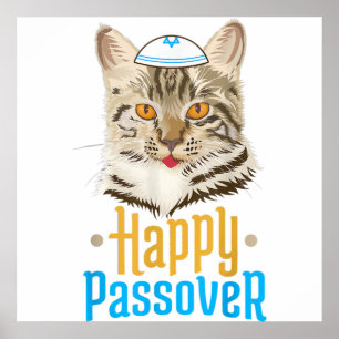 Passover Lycklig Pesach Cat Funny Seder Jewish Poster
