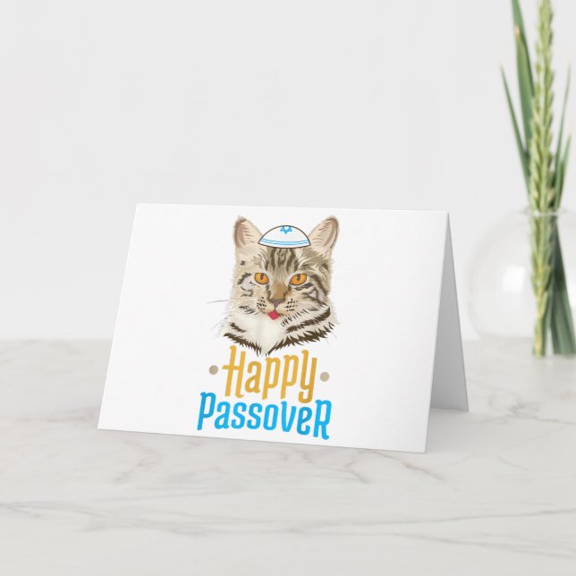 Passover Lycklig Pesach Cat Funny Seder Jewish Tack Kort (Framsida)