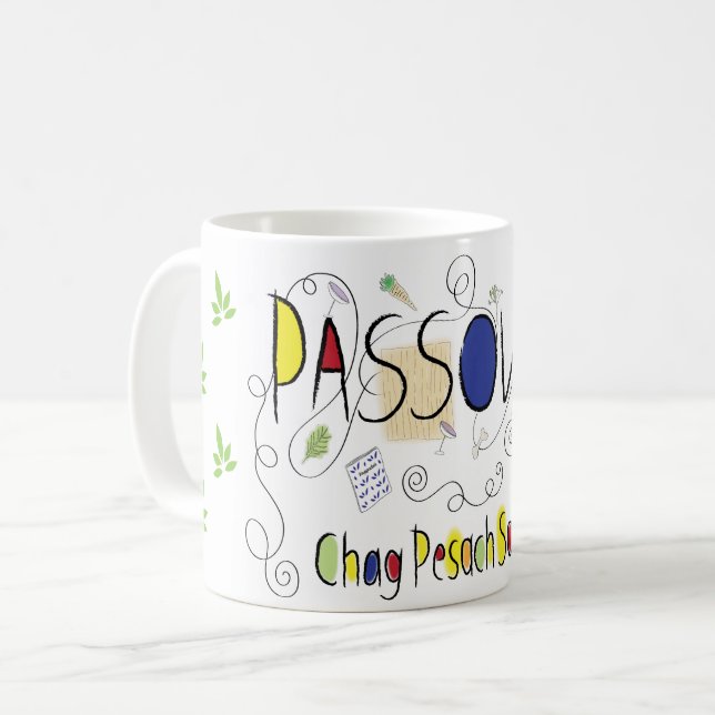 Passover Mugg 11 oz Chag Pesach Sameach (Framsida vänster)