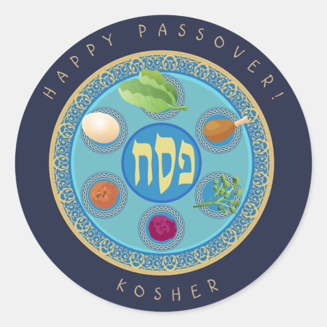 Passover Plate Kosher Pesach Runt Klistermärke (Framsida)