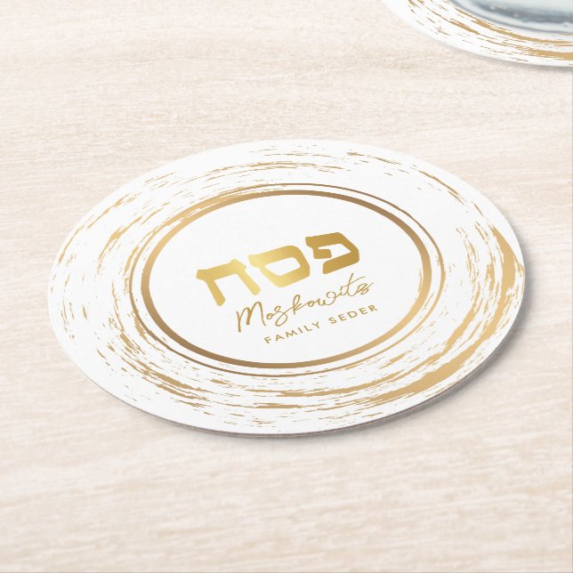 Passover Seder Elegant Modern Guld Swash Underlägg Papper Rund (Vinklad)