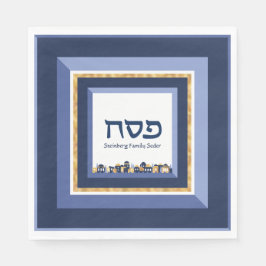 Passover Seder Jerusalem Blue Guld Hebrew Pappersservett