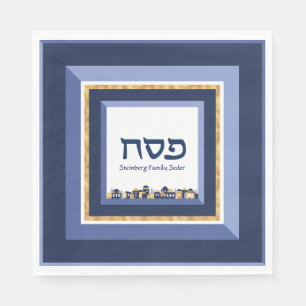 Passover Seder Jerusalem Blue Guld Hebrew Pappersservett
