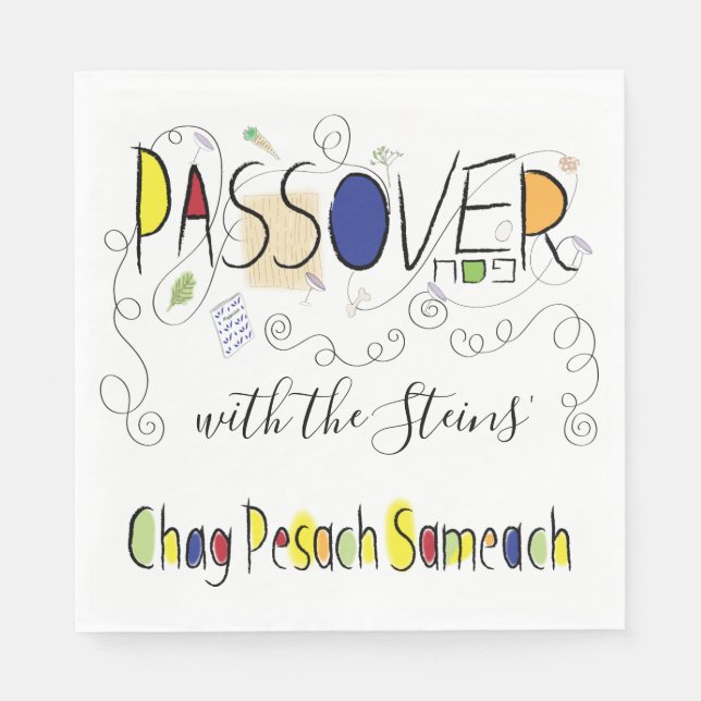Passover Standard Napkins Chag Sameach Mönster Pappersservett (Framsidan)