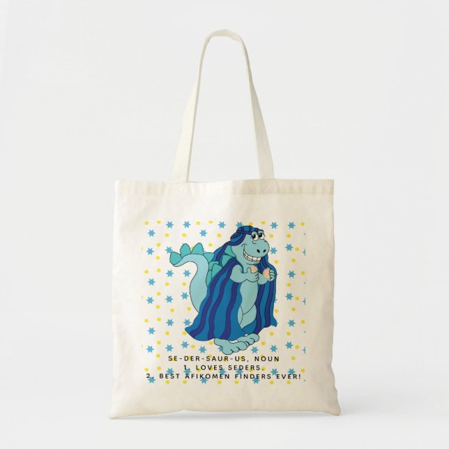 Passover Tote Bag Sedersaurus Dinosaur Tygkasse (Framsidan)