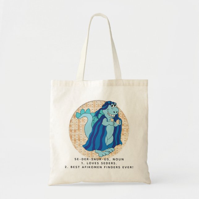 Passover Tote Bag Sedersaurus Dinosaur Tygkasse (Framsidan)