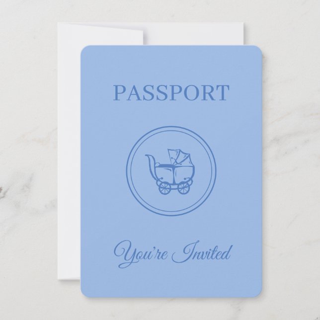 Passport Baby Shower Äventyr väntar på inbjudan (Framsida)