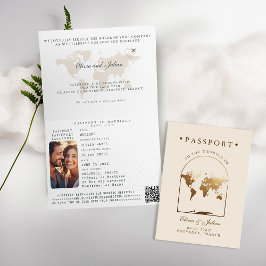 Passport Boho Arch Beige Ecru Destination Wedding Inbjudan