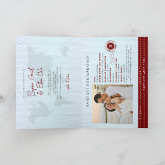 Passport Destination Wedding red invitation Inbjudan