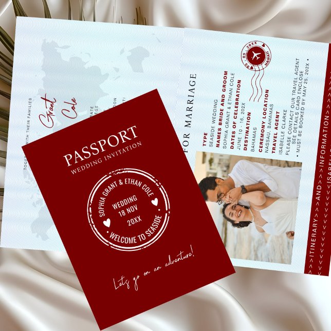 Passport Destination Wedding red invitation Inbjudan (Skapare uppladdad)