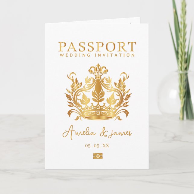 Passport Destinations Wedding Faux guld inbjudan (Framsida)