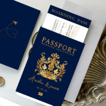 Passport Destinations Wedding Faux guld inbjudan