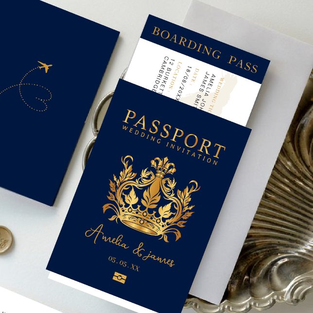 Passport Destinations Wedding Faux guld inbjudan (Skapare uppladdad)