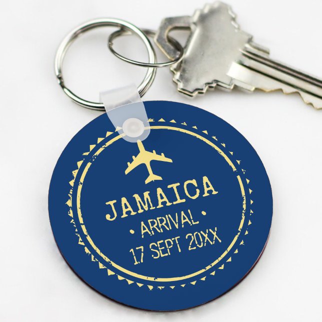 Passport Frimärke Jamaica Destination Wedding Blue Nyckelring (Passport Stamp Jamaica Destination Wedding Blue Keychain
)