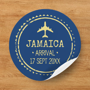 Passport Frimärke Jamaica Destination Wedding Blue Runt Klistermärke