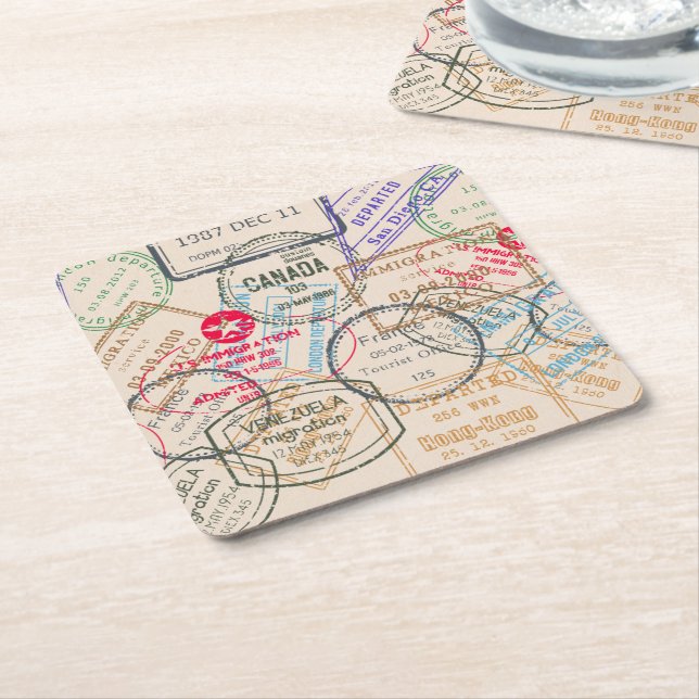 Passport Frimärke Travel Underlägg Papper Kvadrat (Vinklad)