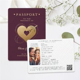 Passport Guld Hearts Flygplan Red Destination bröl Inbjudningar