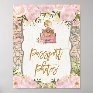 Passport Photos Blommigt Travel Miss till Mrs Kart Poster