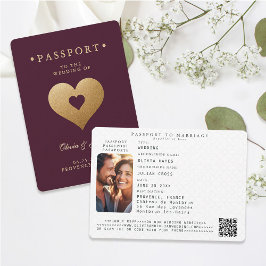 Passport Red Faux Guld Hearts Destination Wedding Inbjudningar