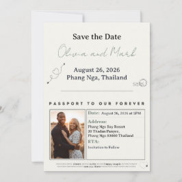 Passport Save Date - Sage & Beige | Rustic Inbjudningar