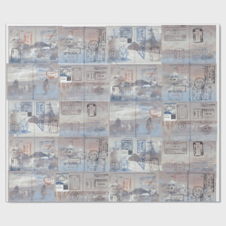 Passport-sidors med frimärke Wrapping Papper Presentpapper