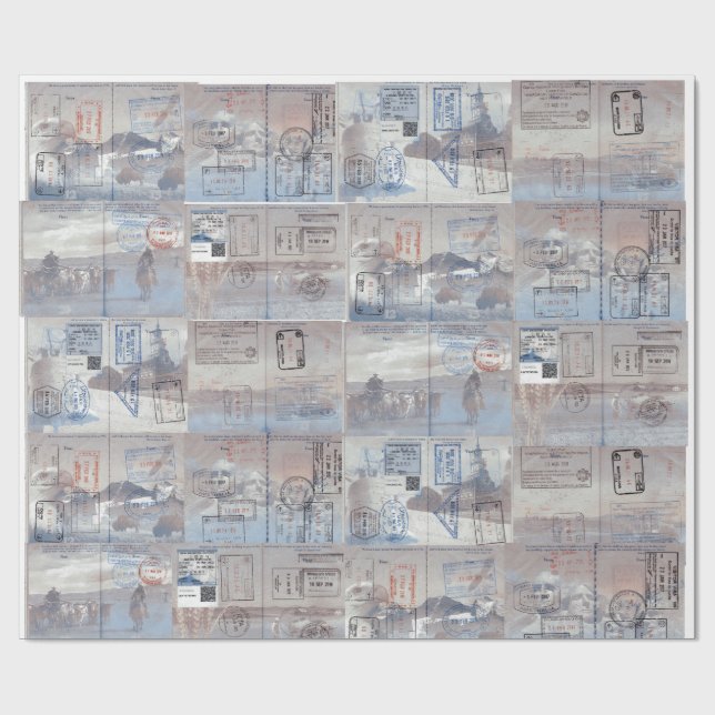 Passport-sidors med frimärke Wrapping Papper Presentpapper (Platt)
