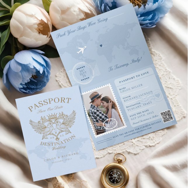 Passport Stil sparar datumdestinationsbröllop Meddelande (Passport Style Save The Date Destination Wedding Announcement)