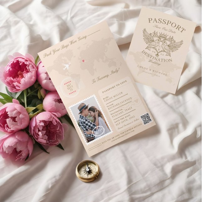 Passport Stil sparar datumdestinationsbröllop Meddelande (Passport Style Save The Date Destination Wedding Announcement)
