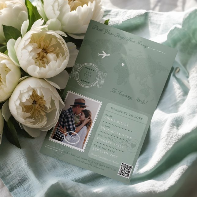 Passport Stil sparar datumdestinationsbröllop Meddelande (Passport Style Save The Date Destination Wedding Announcement)
