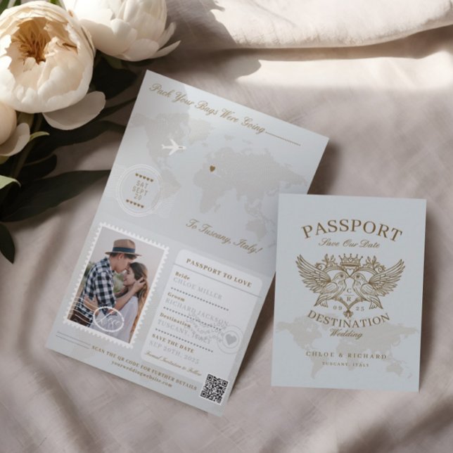 Passport Stil sparar datumdestinationsbröllop Meddelande (Passport Style Save The Date Destination Wedding Announcement)