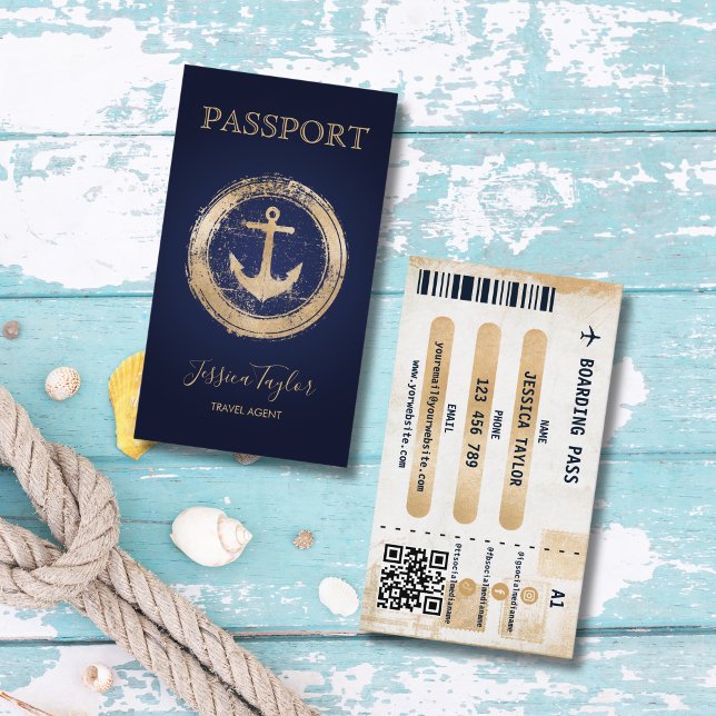 Passport Travel Agent World Map Boarding Pass Visitkort (Skapare uppladdad)